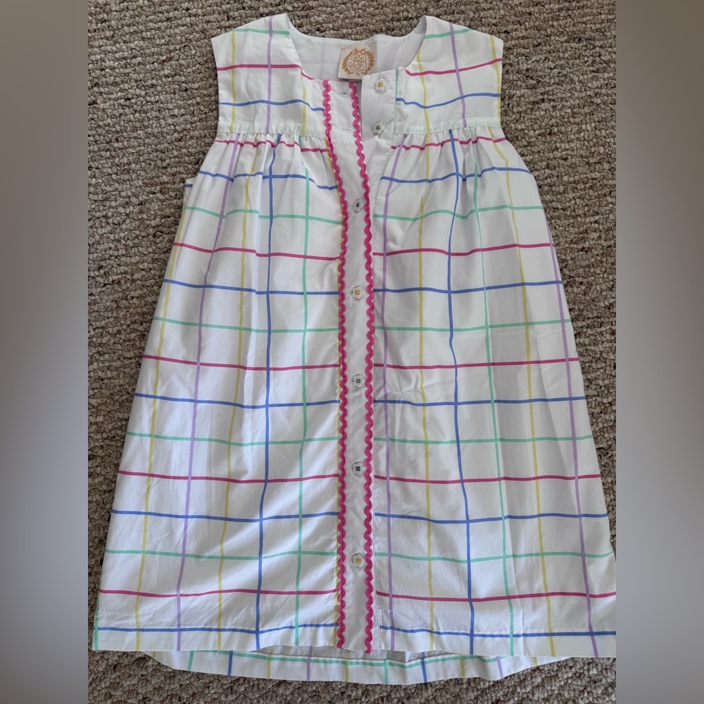 Girls' Beaufort Bonnet White Grid Rainbow Button-Front Dress -Like new